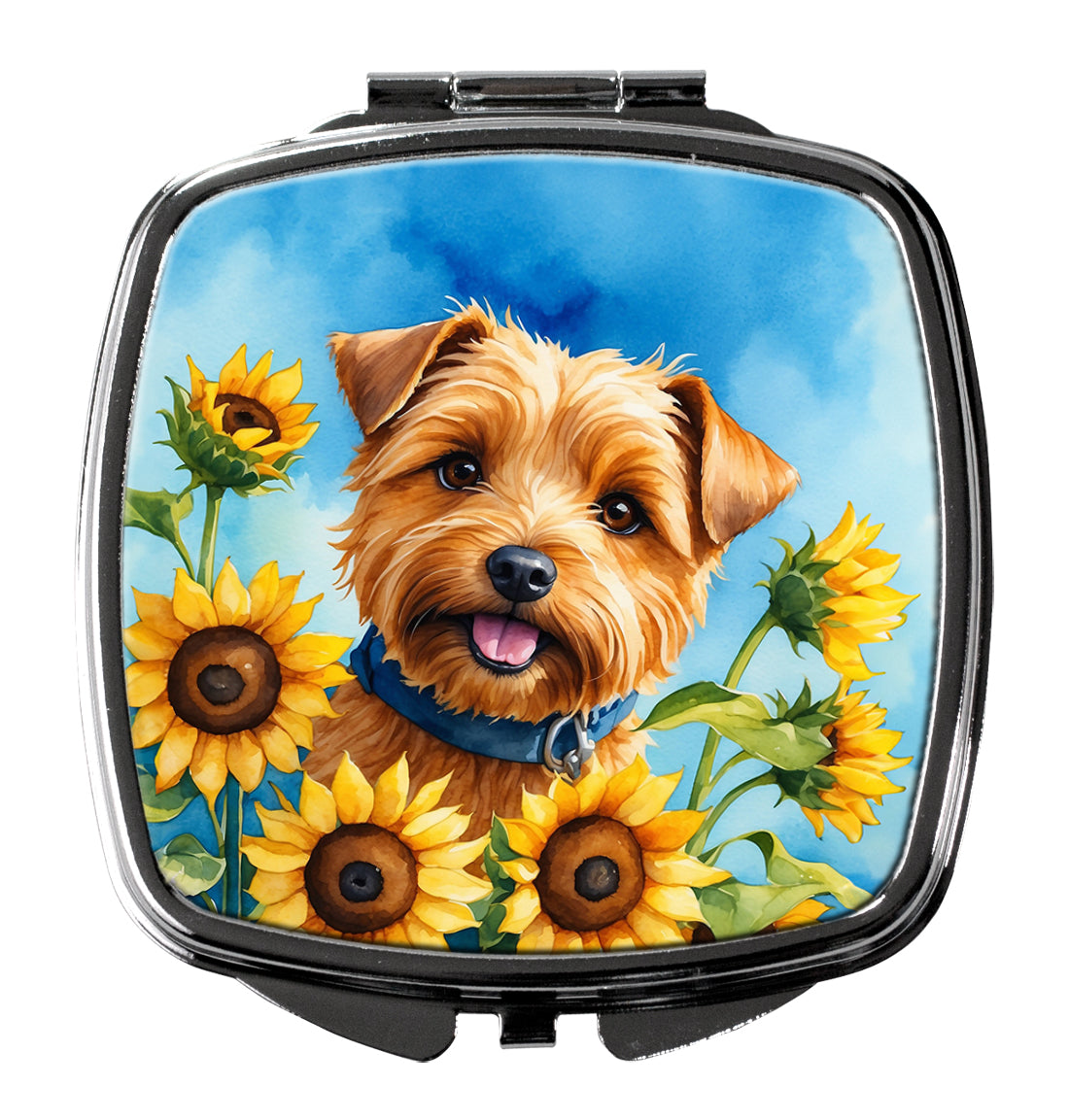 DAC6125SCM 3 x 2.75 in. Norfolk Terrier in Sunflowers Compact Mirror
