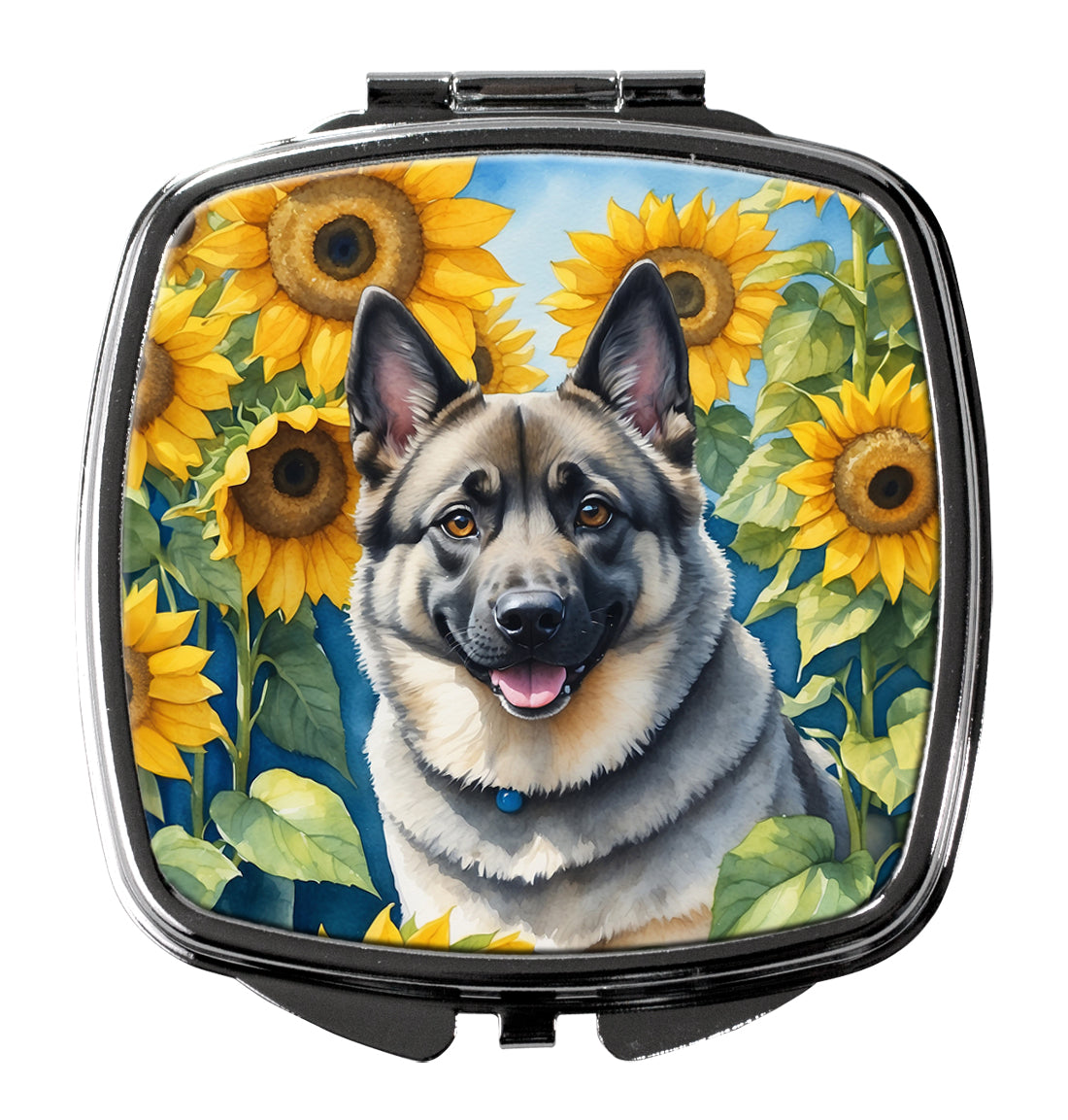 3 x 2.75 in. Norwegian Elkhound in Sunflowers Compact Mirror