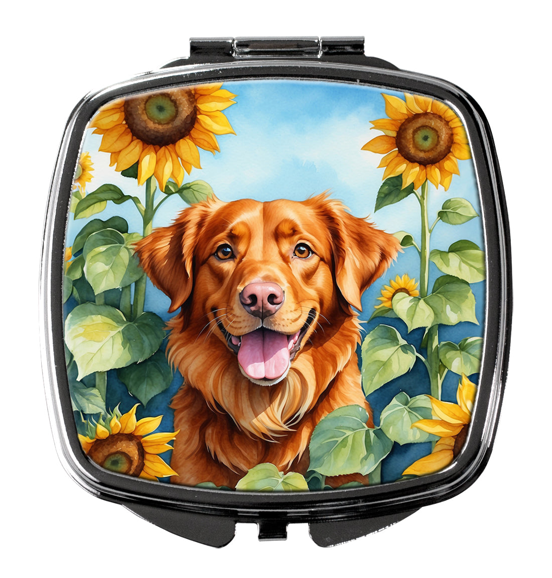 DAC6128SCM 3 x 2.75 in. Nova Scotia Duck Toller in Sunflowers Compact Mirror
