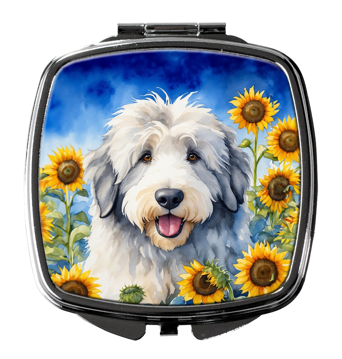 DAC6129SCM 3 x 2.75 in. Old English Sheepdog in Sunflowers Compact Mirror