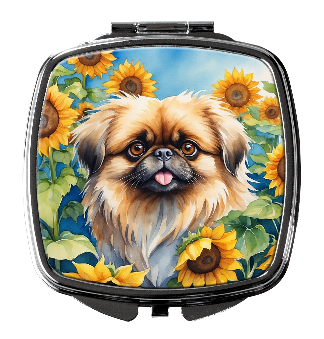 DAC6132SCM 3 x 2.75 in. Pekingese in Sunflowers Compact Mirror