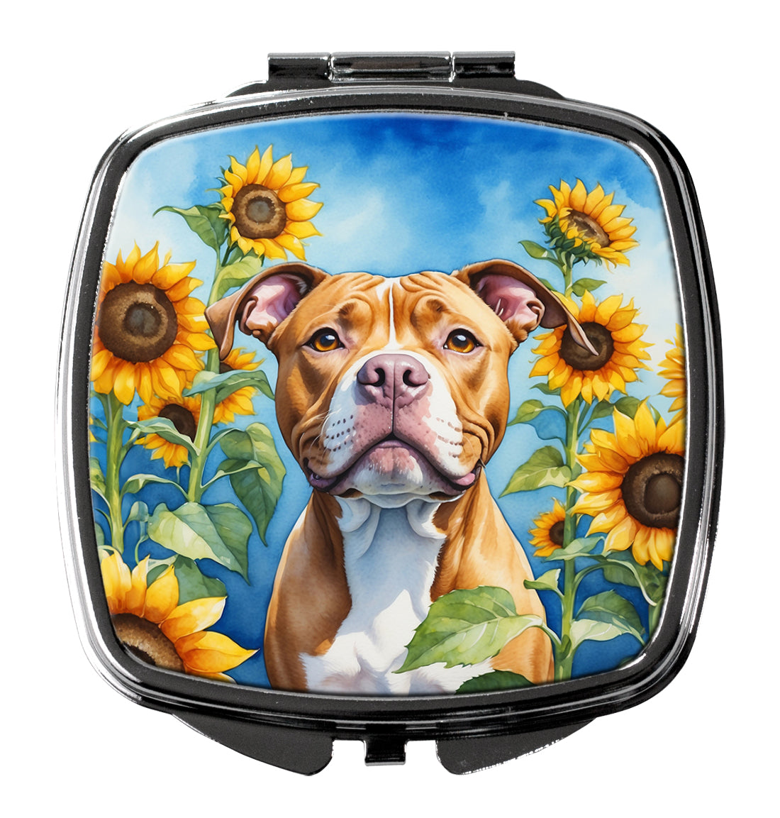 3 x 2.75 in. Pit Bull Terrier in Sunflowers Compact Mirror