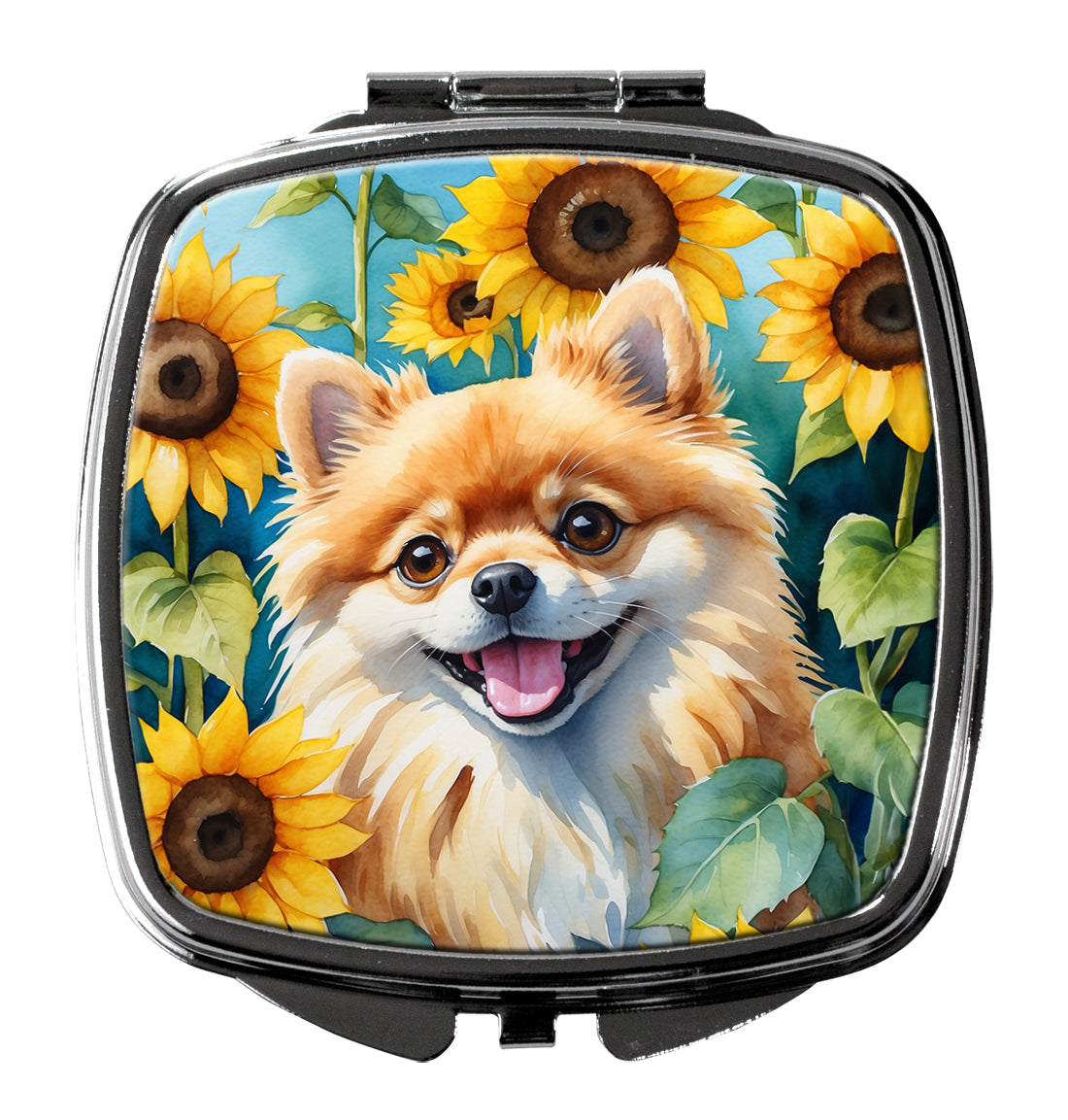 DAC6136SCM 3 x 2.75 in. Pomeranian in Sunflowers Compact Mirror