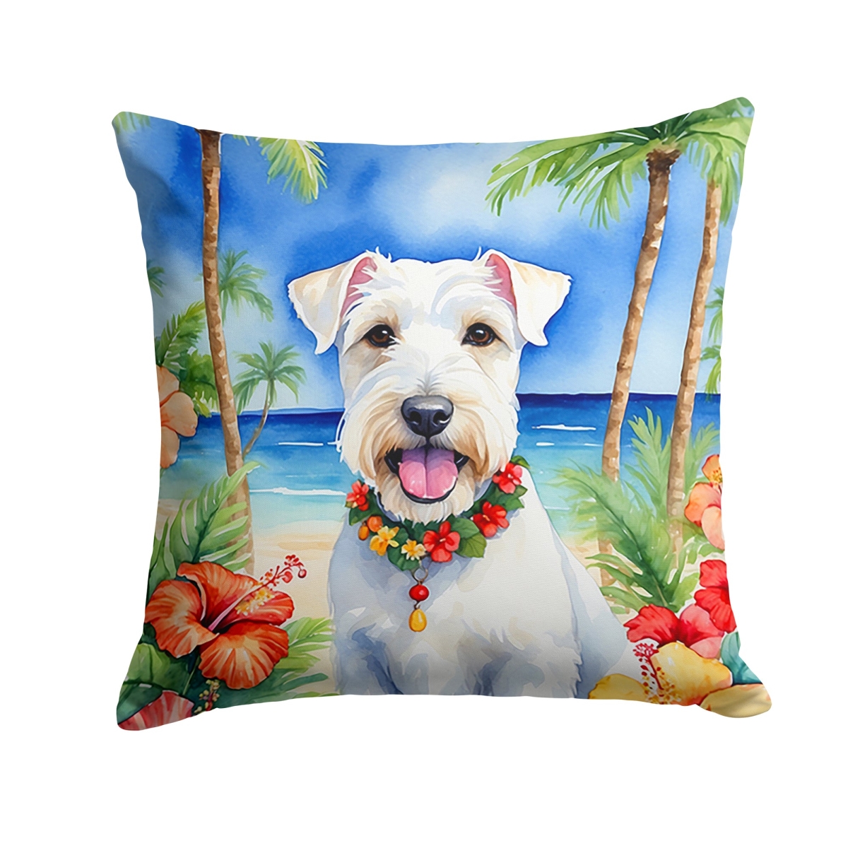 DAC6517PW1414 14 x 14 in. Sealyham Terrier Luau Throw Pillow