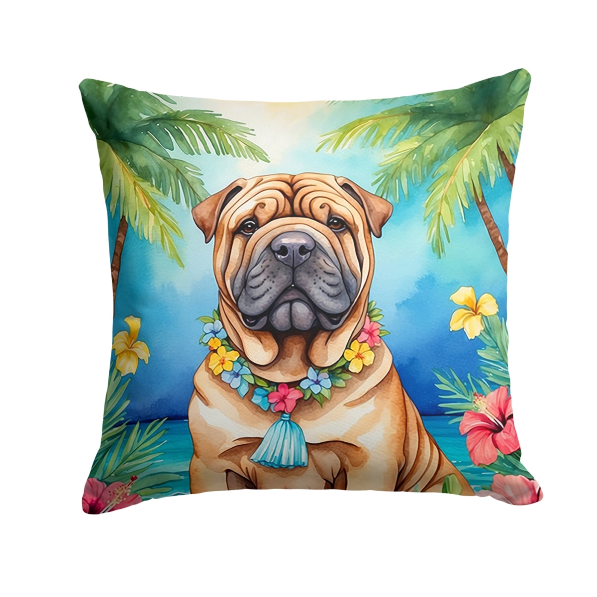 DAC6518PW1414 14 x 14 in. Shar Pei Luau Throw Pillow