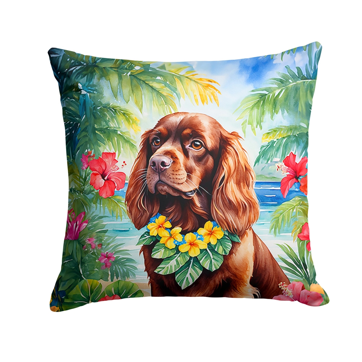 14 x 14 in. Sussex Spaniel Luau Throw Pillow