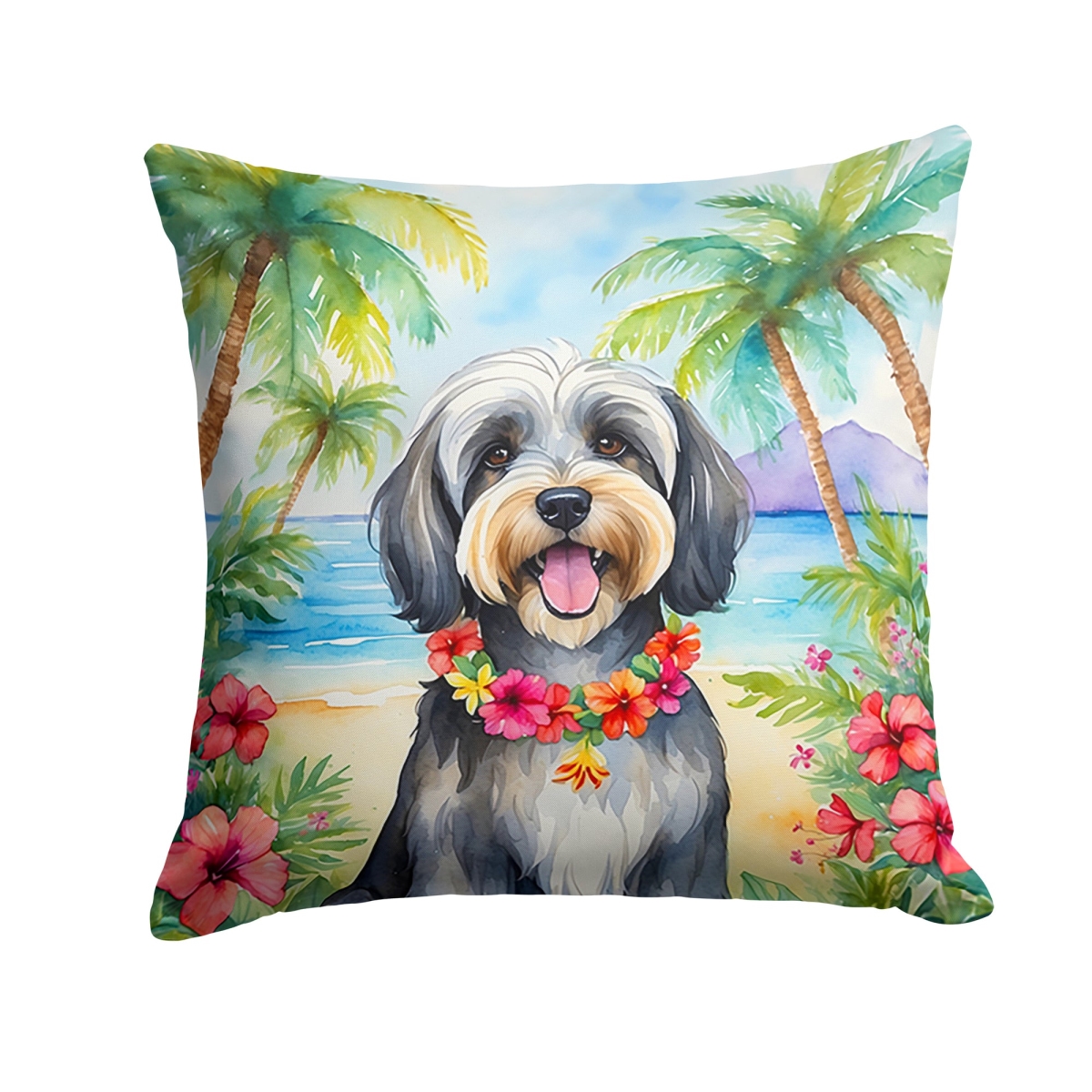 DAC6529PW1414 14 x 14 in. Tibetan Terrier Luau Throw Pillow