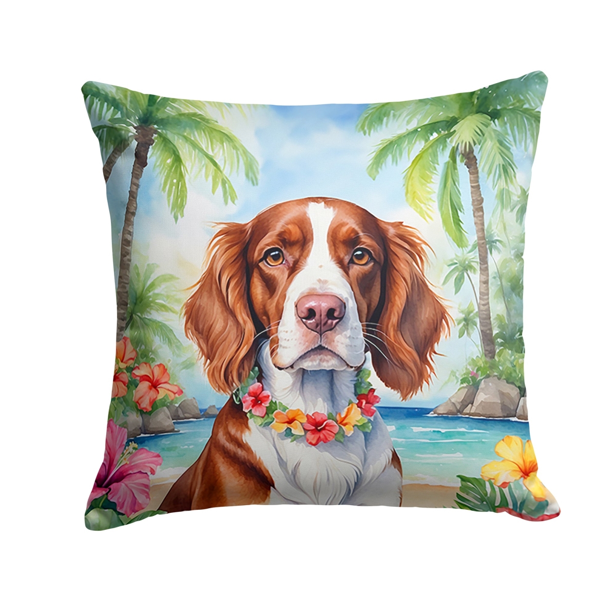14 x 14 in. Welsh Springer Spaniel Luau Throw Pillow