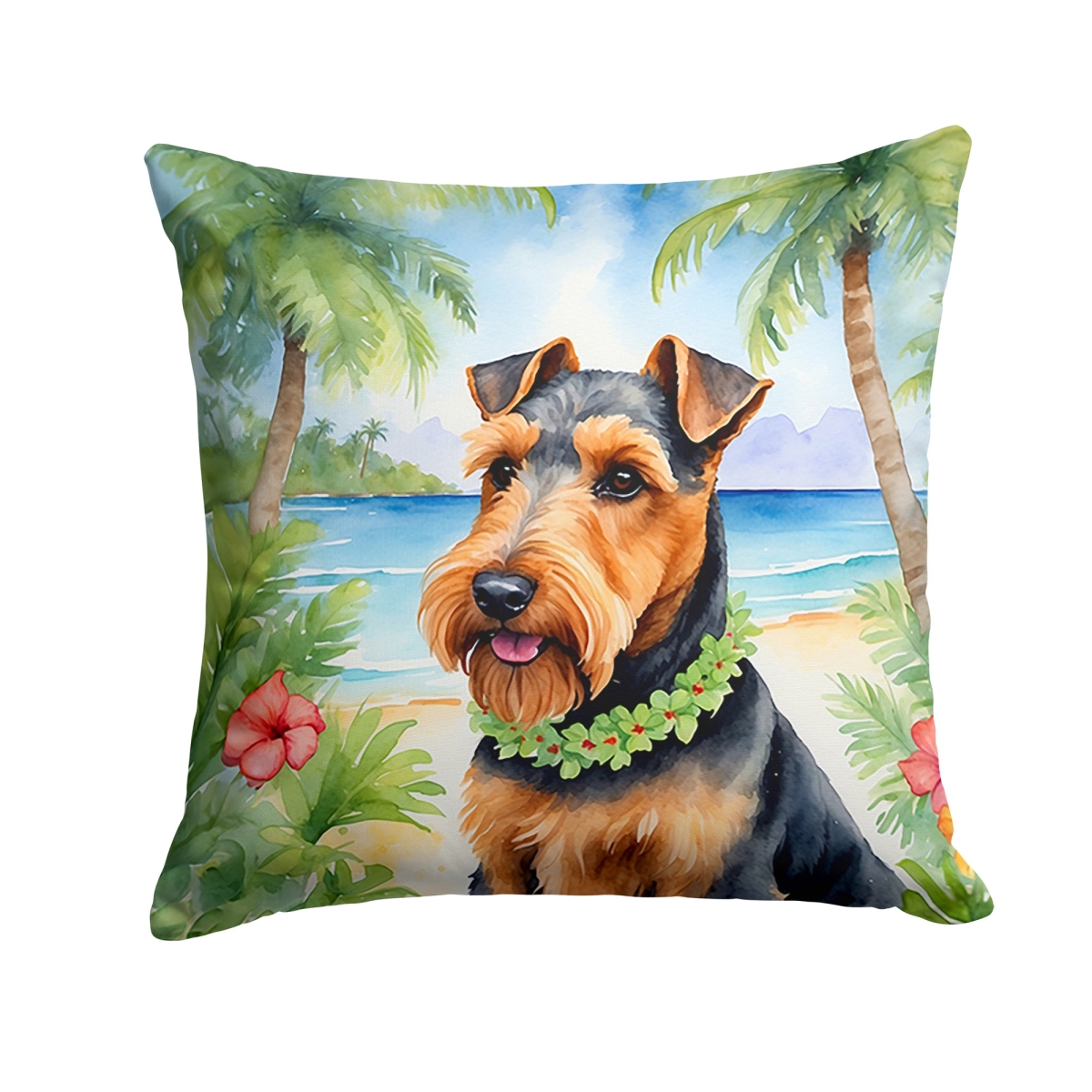 DAC6533PW1414 14 x 14 in. Welsh Terrier Luau Throw Pillow