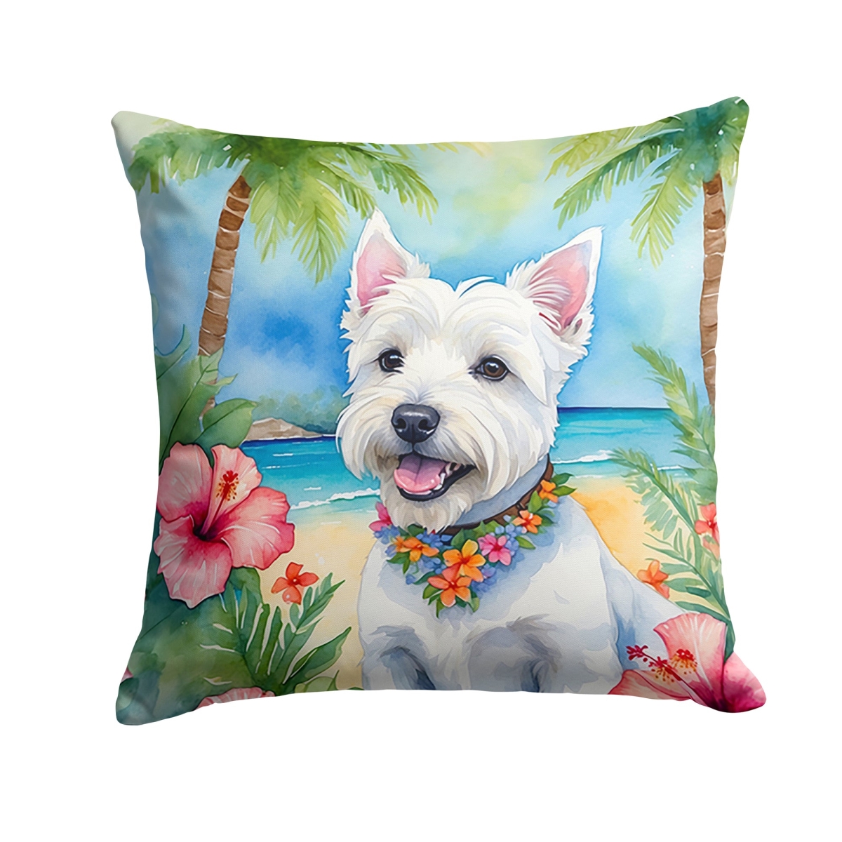 14 x 14 in. Westie Luau Throw Pillow