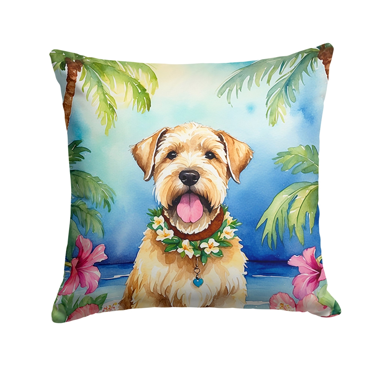 14 x 14 in. Wheaten Terrier Luau Throw Pillow
