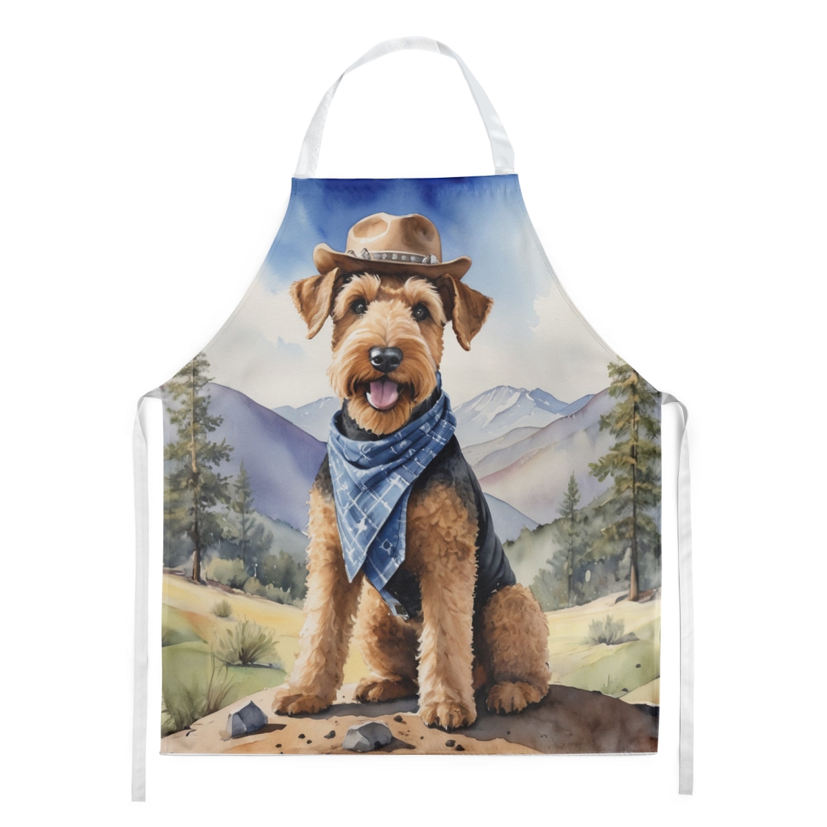 Picture of Carolines Treasures DAC5826APRON 30 x 27 in. Airedale Terrier Cowboy Welcome Apron