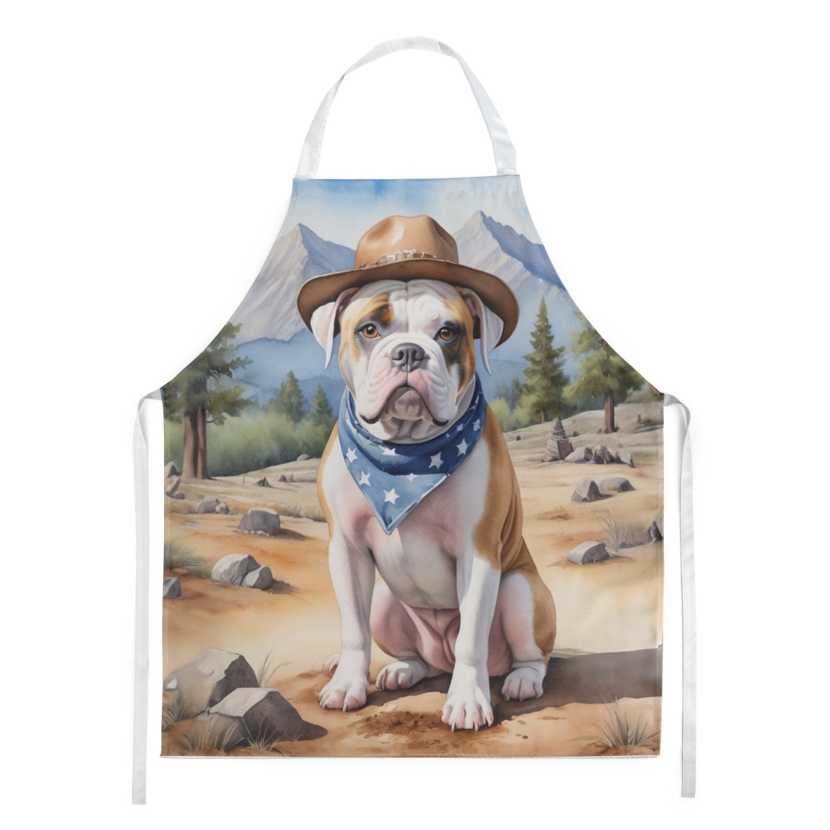 Picture of Carolines Treasures DAC5830APRON 30 x 27 in. American Bulldog Cowboy Welcome Apron