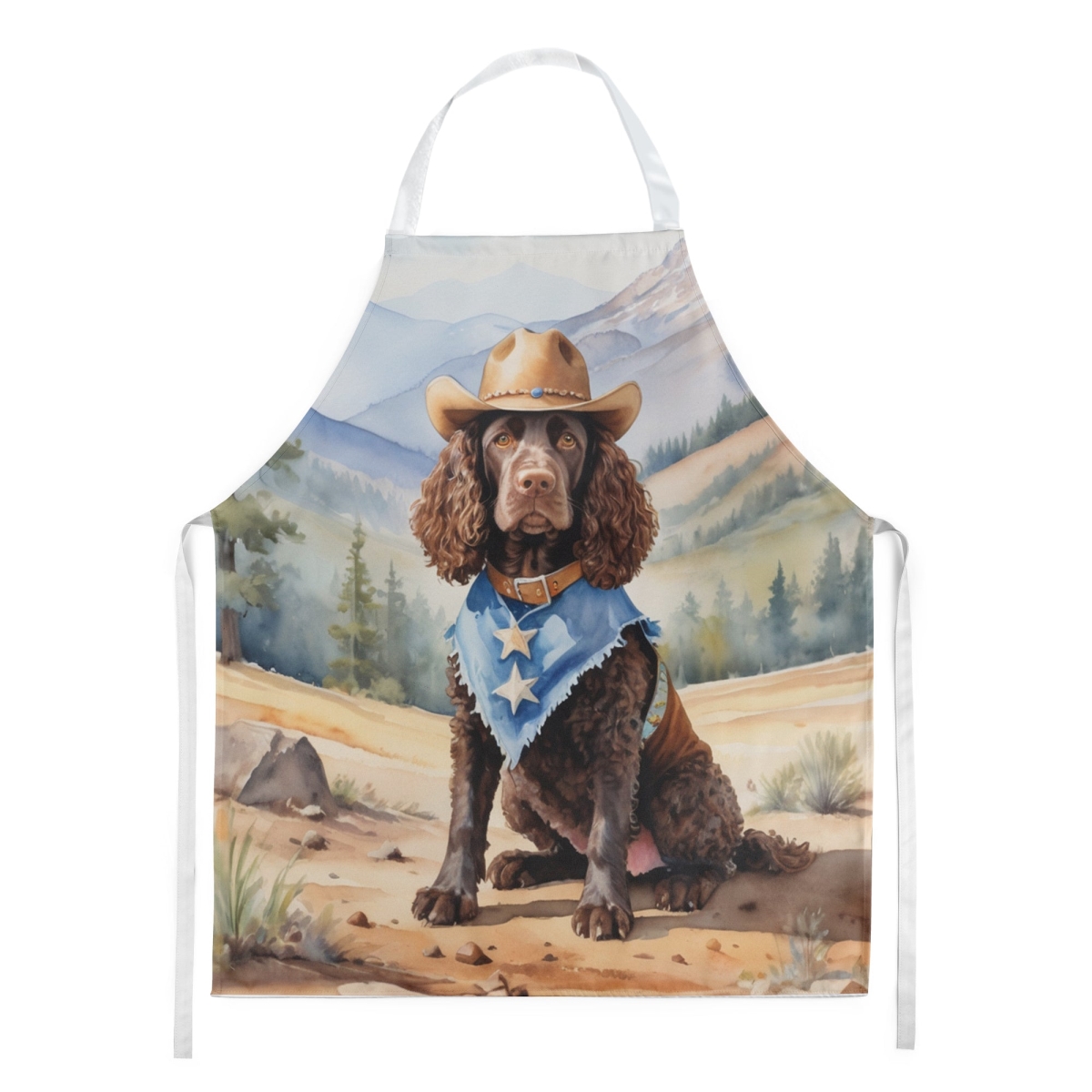 Picture of Carolines Treasures DAC5835APRON 30 x 27 in. American Water Spaniel Cowboy Welcome Apron