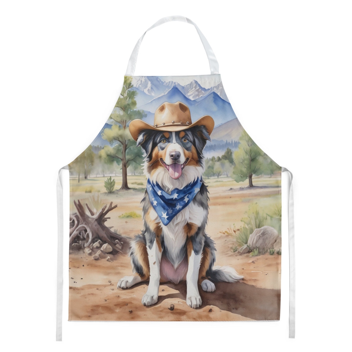 Picture of Carolines Treasures DAC5839APRON 30 x 27 in. Australian Shepherd Cowboy Welcome Apron