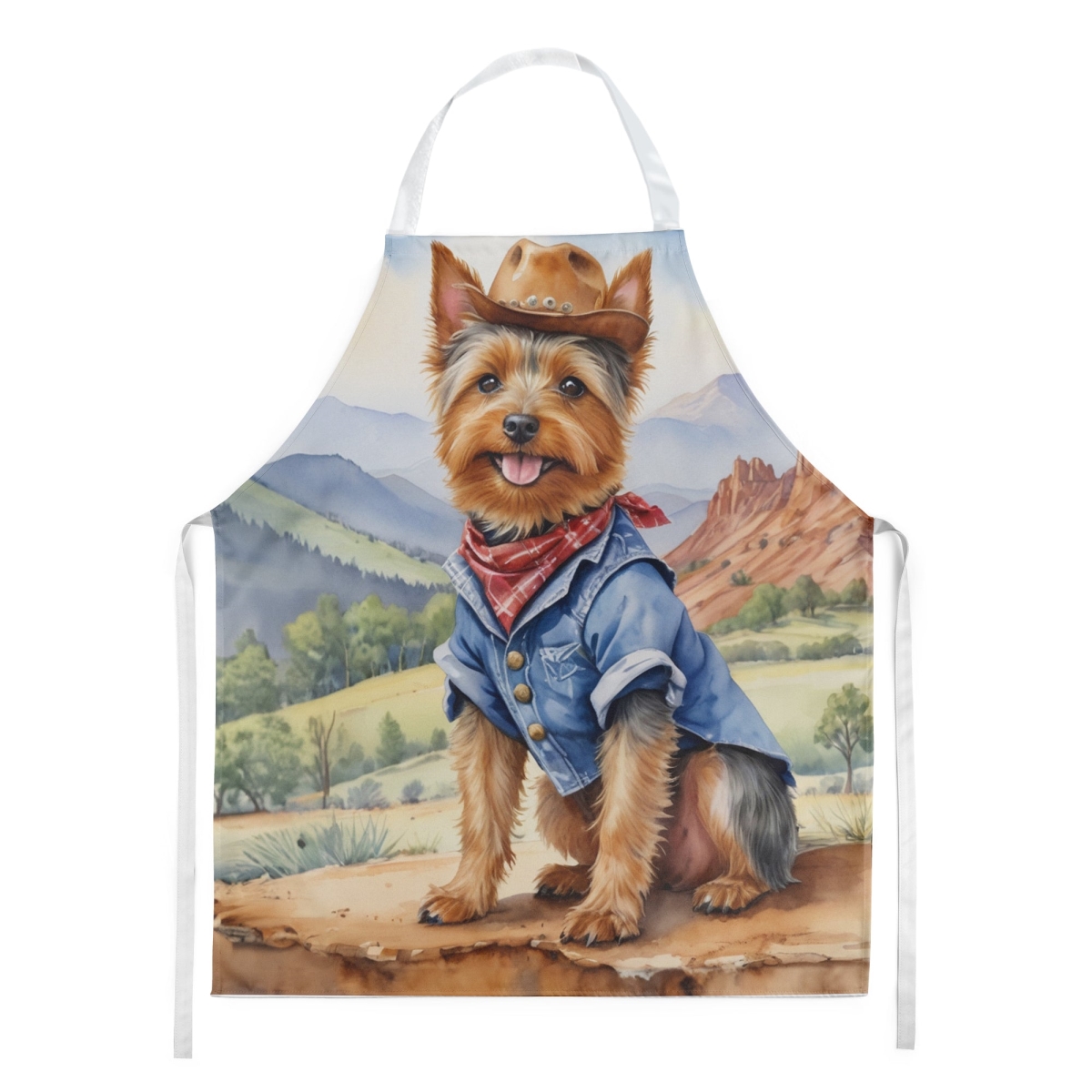 Picture of Carolines Treasures DAC5840APRON 30 x 27 in. Australian Terrier Cowboy Welcome Apron