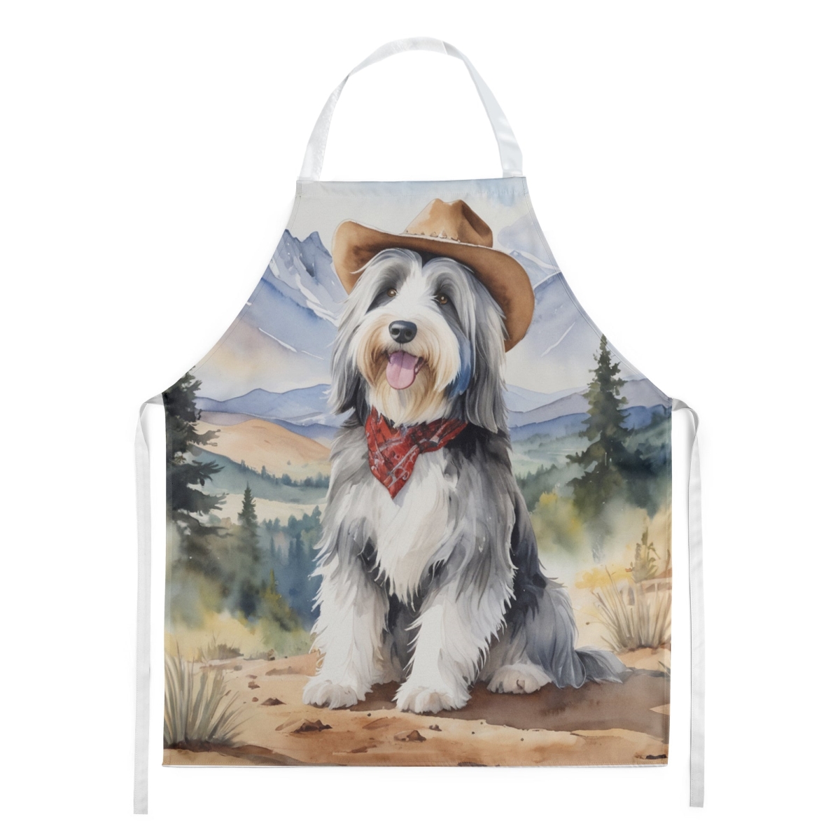Picture of Carolines Treasures DAC5844APRON 30 x 27 in. Bearded Collie Cowboy Welcome Apron