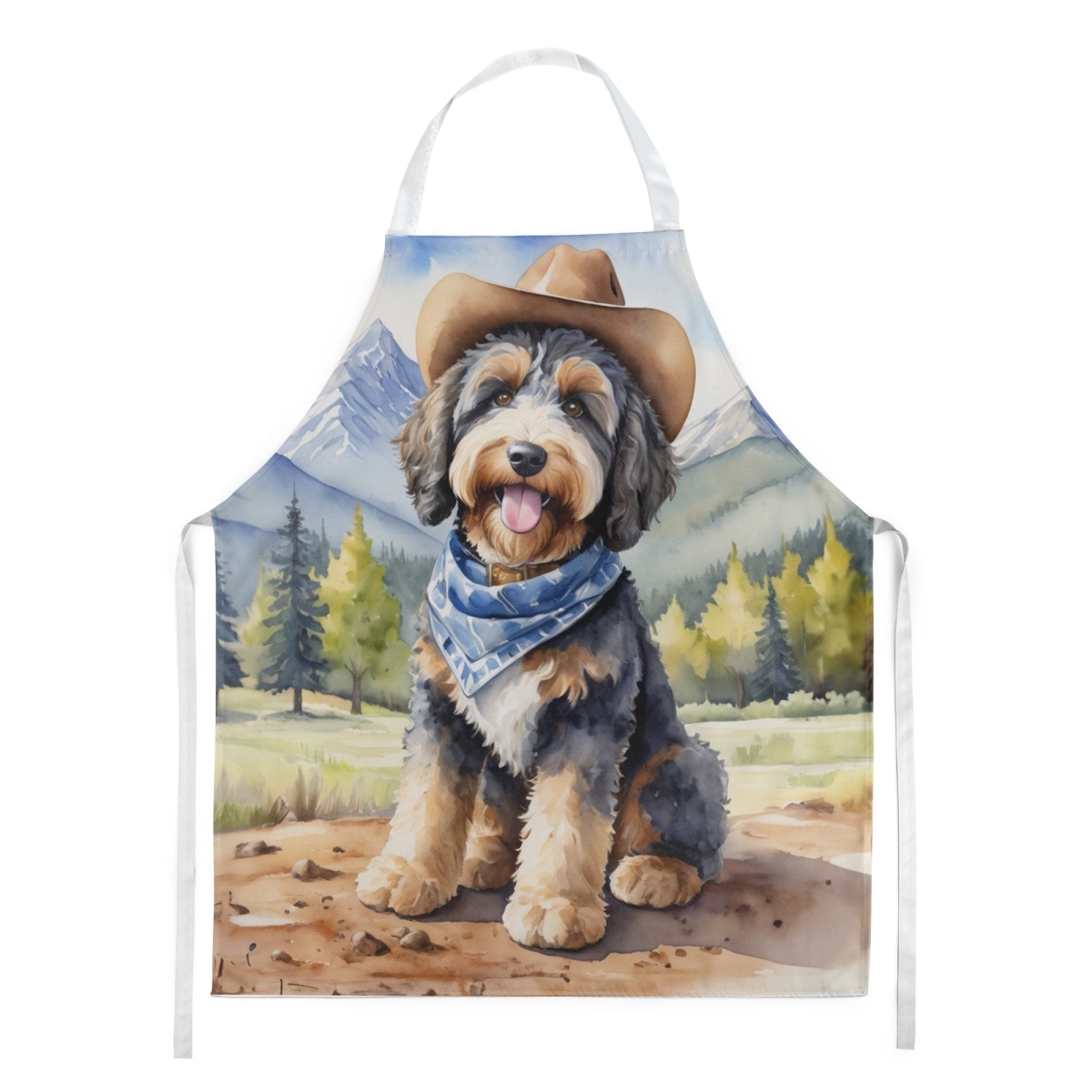 Picture of Carolines Treasures DAC5850APRON 30 x 27 in. Bernedoodle Cowboy Welcome Apron