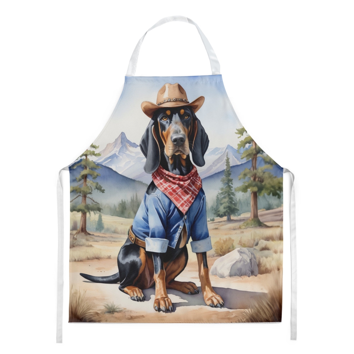 Picture of Carolines Treasures DAC5854APRON 30 x 27 in. Black & Tan Coonhound Cowboy Welcome Apron