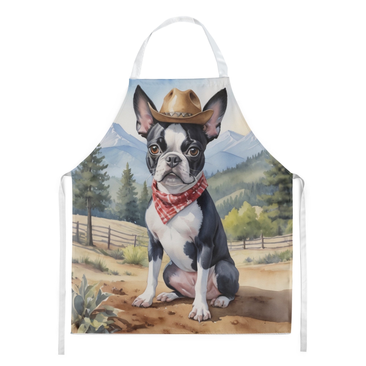 Picture of Carolines Treasures DAC5861APRON 30 x 27 in. Boston Terrier Cowboy Welcome Apron