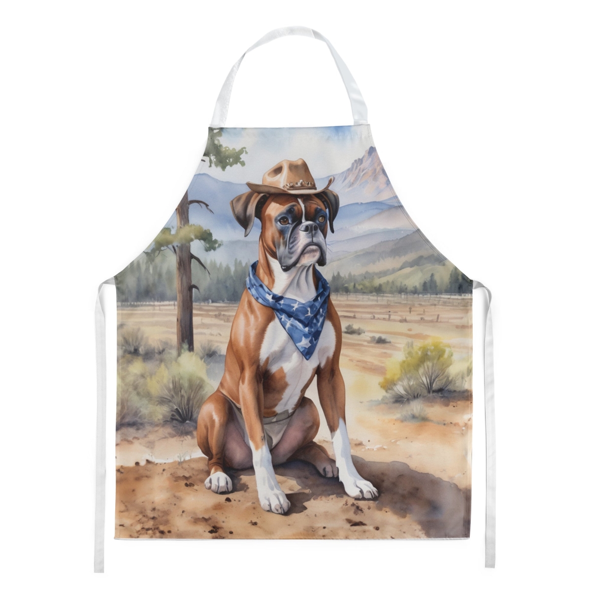 Picture of Carolines Treasures DAC5863APRON 30 x 27 in. Boxer Cowboy Welcome Apron