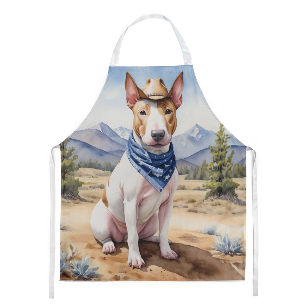Picture of Carolines Treasures DAC5867APRON 30 x 27 in. Bull Terrier Cowboy Welcome Apron