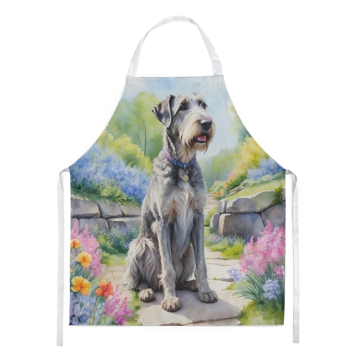 Picture of Carolines Treasures DAC6651APRON 30 x 27 in. Irish Wolfhound Spring Path Apron