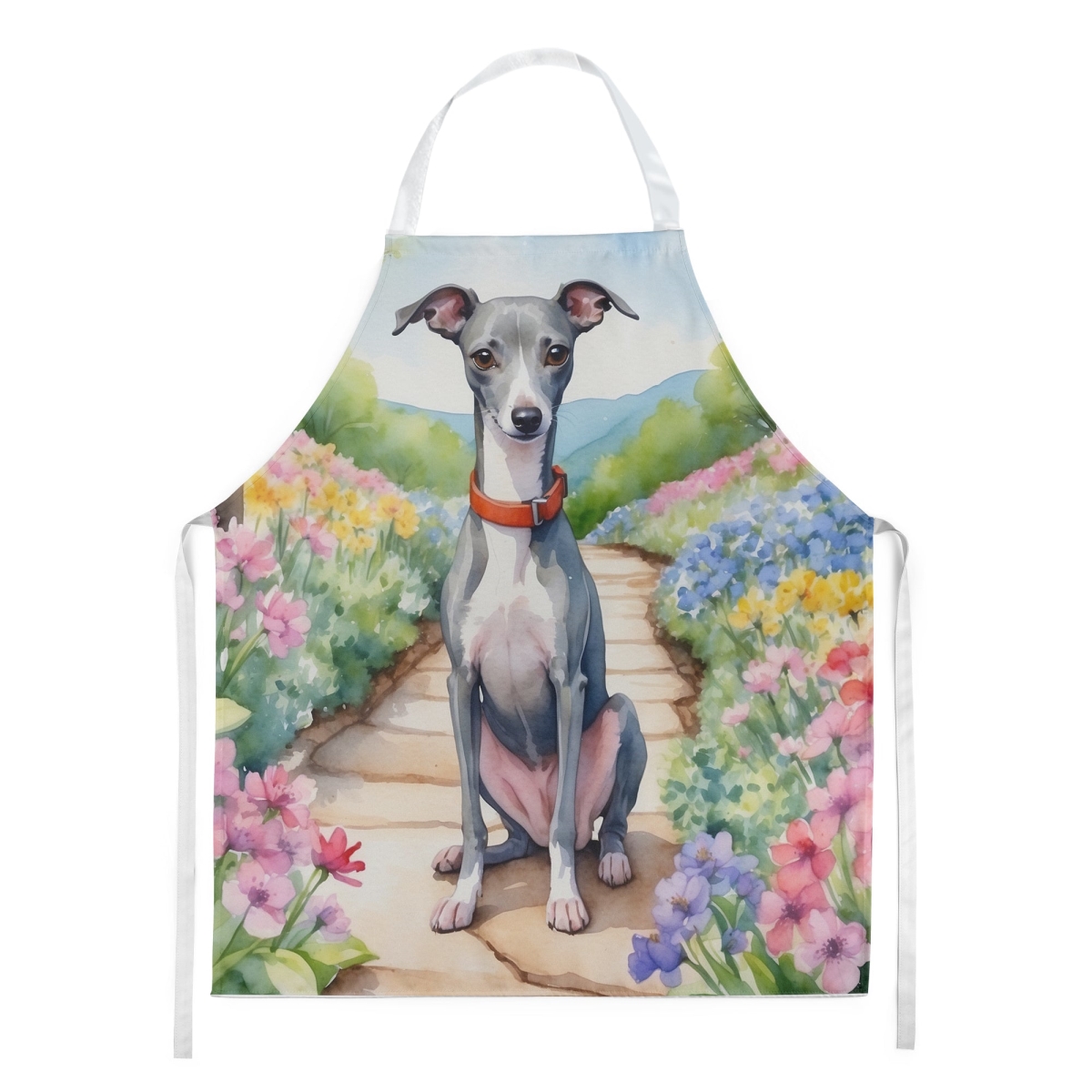 Picture of Carolines Treasures DAC6652APRON 30 x 27 in. Italian Greyhound Spring Path Apron