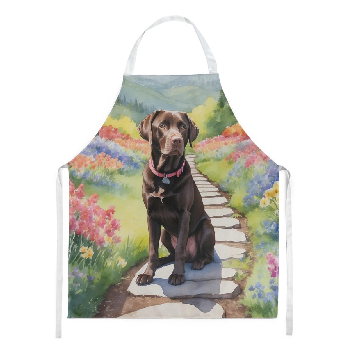 Picture of Carolines Treasures DAC6663APRON 30 x 27 in. Labrador Retriever Spring Path Apron