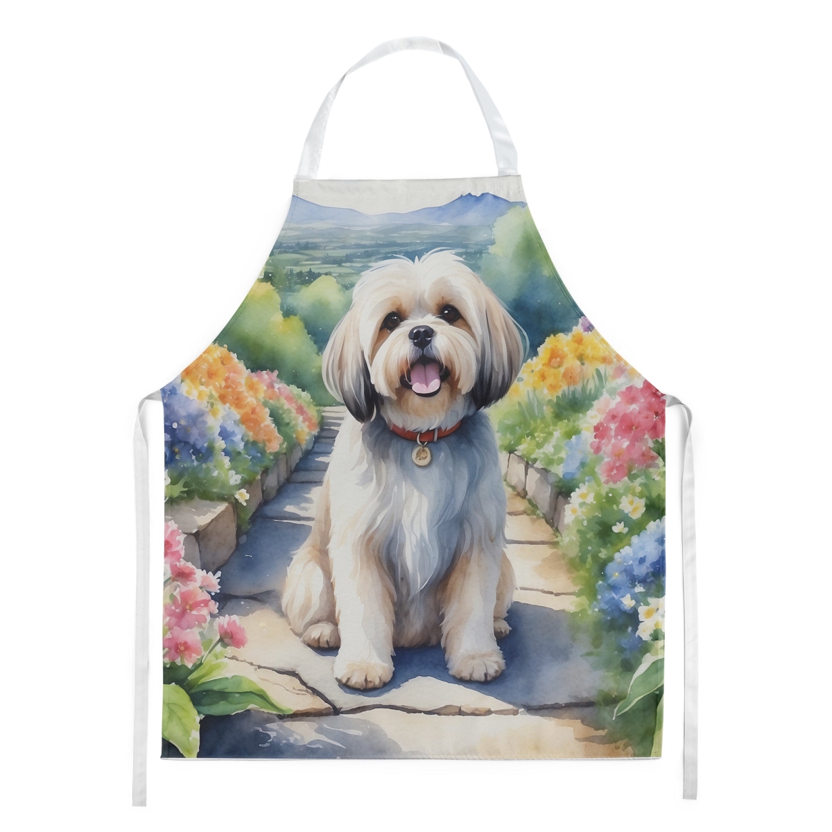 Picture of Carolines Treasures DAC6667APRON 30 x 27 in. Lhasa Apso Spring Path Apron