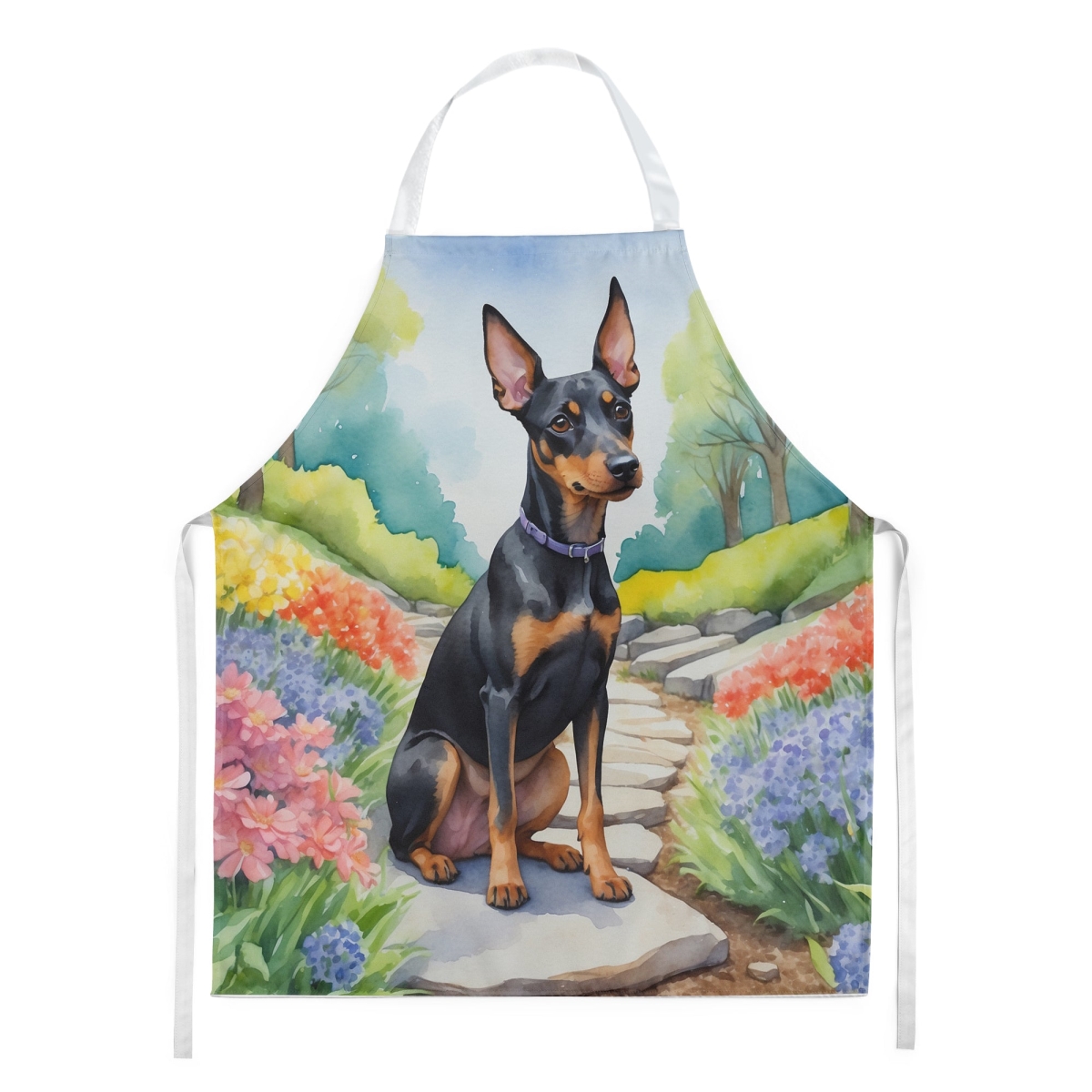 Picture of Carolines Treasures DAC6671APRON 30 x 27 in. Manchester Terrier Spring Path Apron
