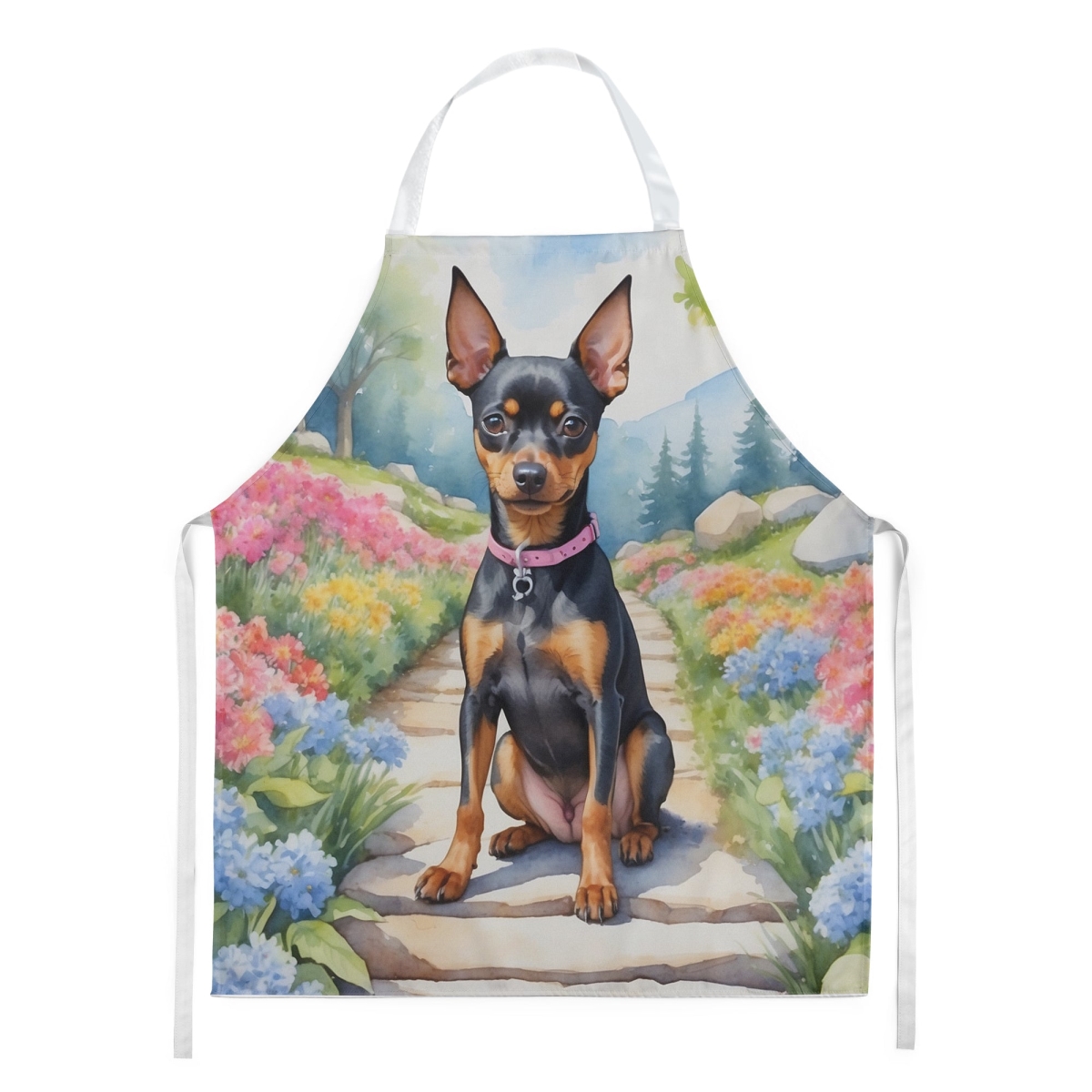 Picture of Carolines Treasures DAC6673APRON 30 x 27 in. Miniature Pinscher Spring Path Apron