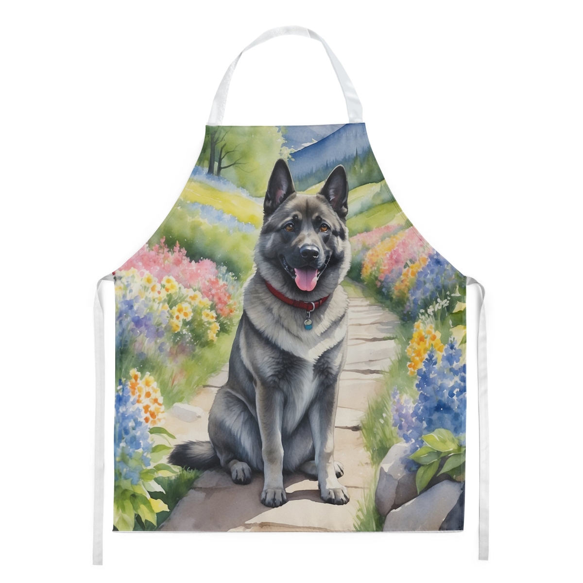 Picture of Carolines Treasures DAC6679APRON 30 x 27 in. Norwegian Elkhound Spring Path Apron