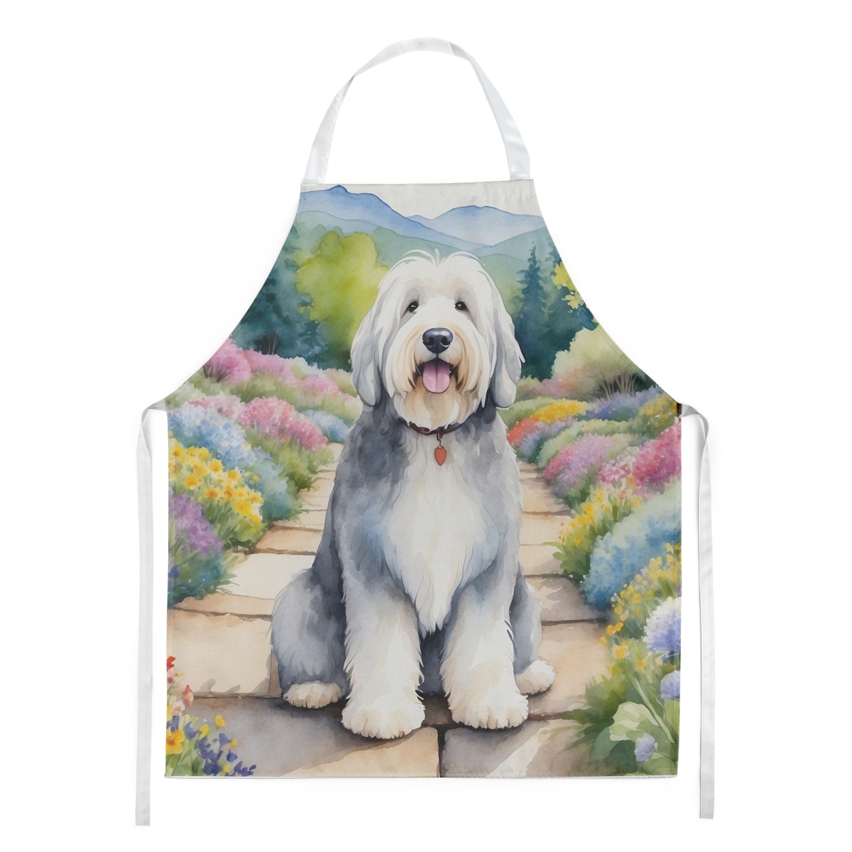 Picture of Carolines Treasures DAC6682APRON 30 x 27 in. Old English Sheepdog Spring Path Apron