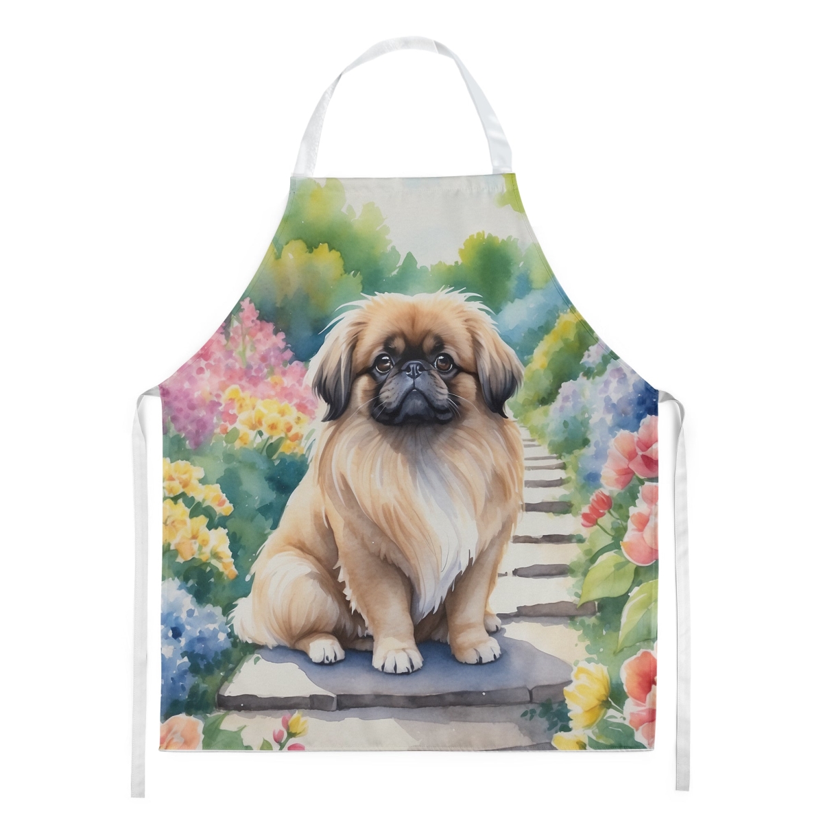 Picture of Carolines Treasures DAC6685APRON 30 x 27 in. Pekingese Spring Path Apron