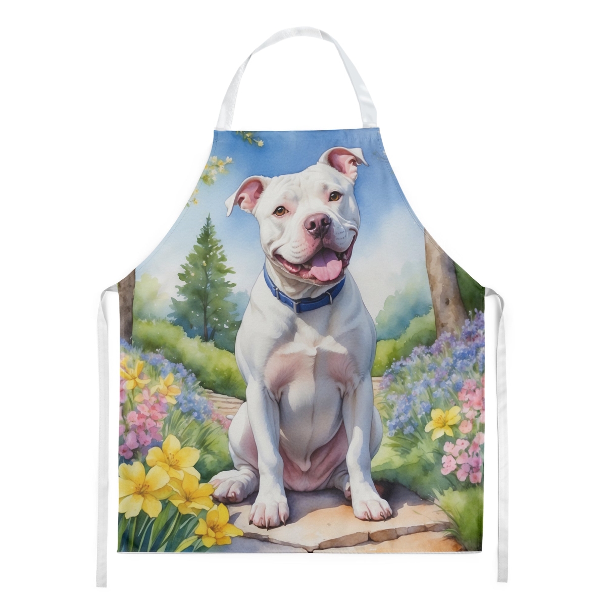 Picture of Carolines Treasures DAC6687APRON 30 x 27 in. Pit Bull Terrier Spring Path Apron