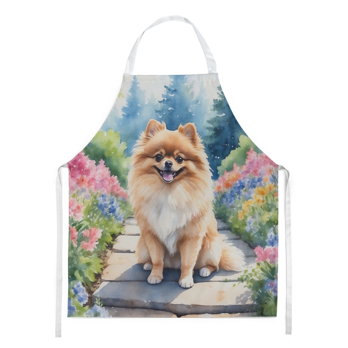 Picture of Carolines Treasures DAC6690APRON 30 x 27 in. Pomeranian Spring Path Apron