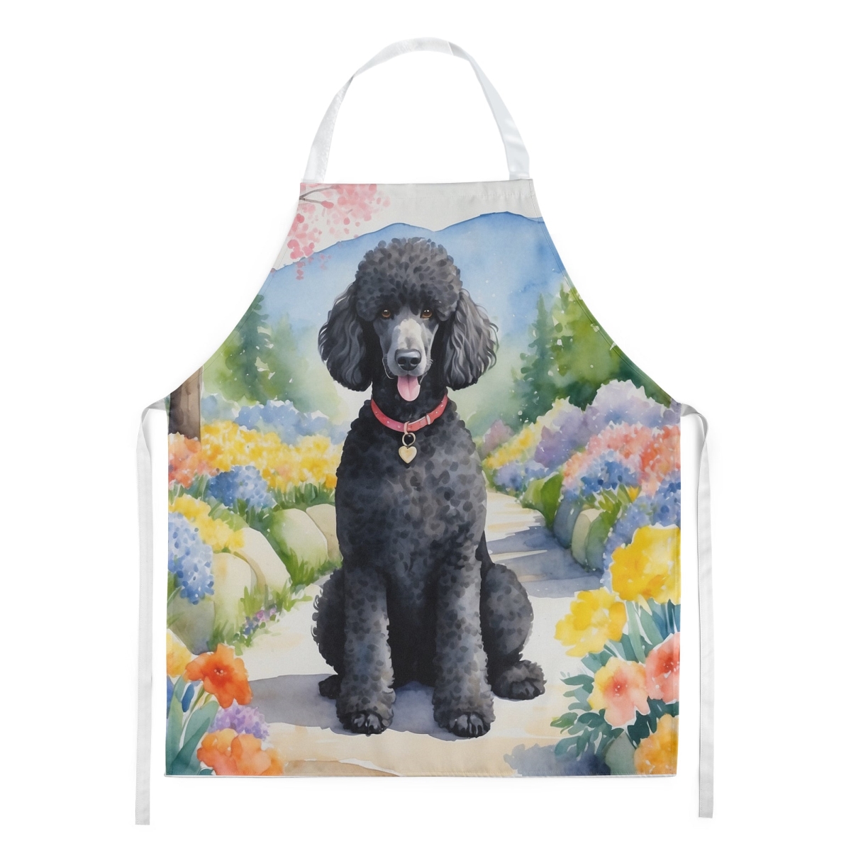 Picture of Carolines Treasures DAC6692APRON 30 x 27 in. Black Poodle Spring Path Apron