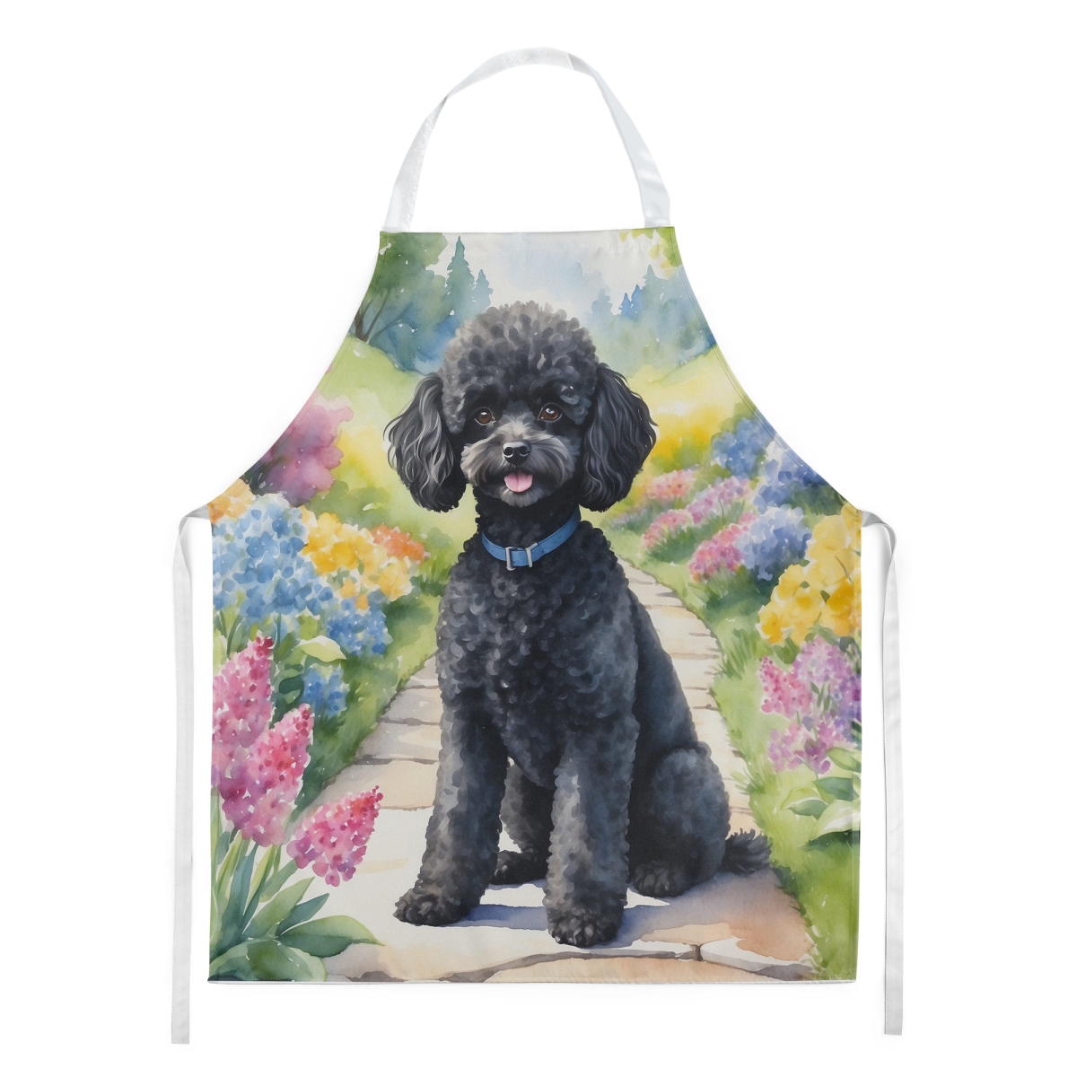 Picture of Carolines Treasures DAC6693APRON 30 x 27 in. Black Poodle Spring Path Apron