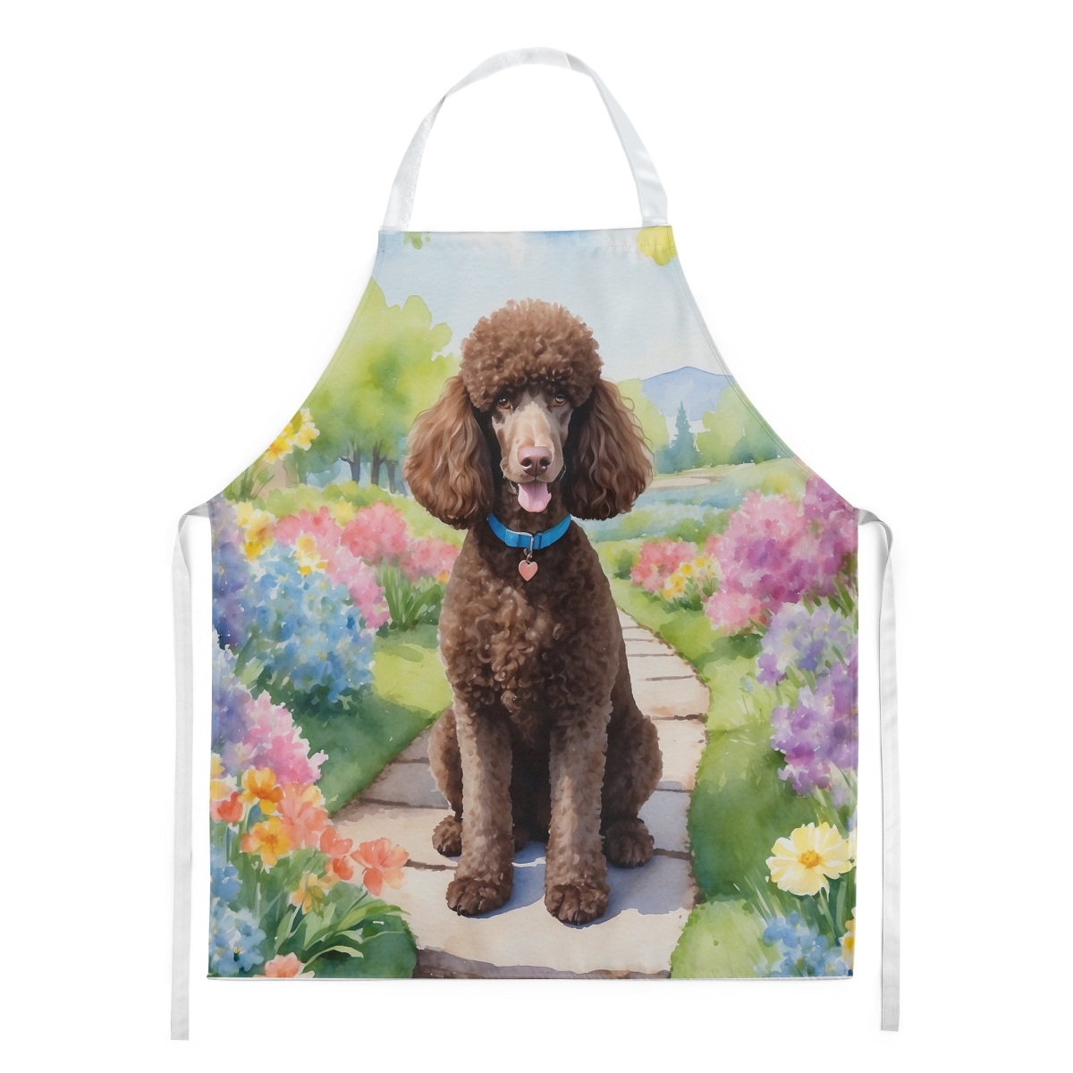 Picture of Carolines Treasures DAC6694APRON 30 x 27 in. Chocolate Poodle Spring Path Apron