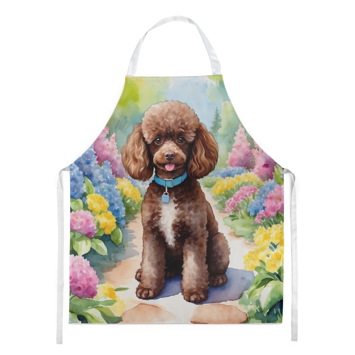 Picture of Carolines Treasures DAC6695APRON 30 x 27 in. Chocolate Poodle Spring Path Apron