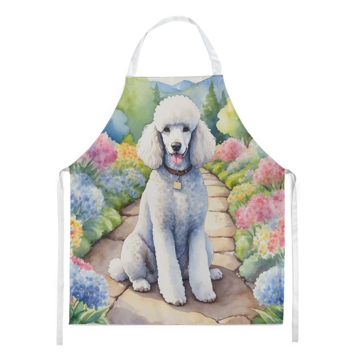 Picture of Carolines Treasures DAC6696APRON 30 x 27 in. White Poodle Spring Path Apron