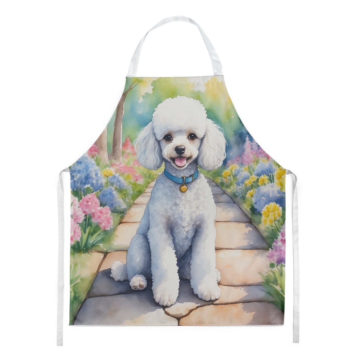 Picture of Carolines Treasures DAC6697APRON 30 x 27 in. White Poodle Spring Path Apron