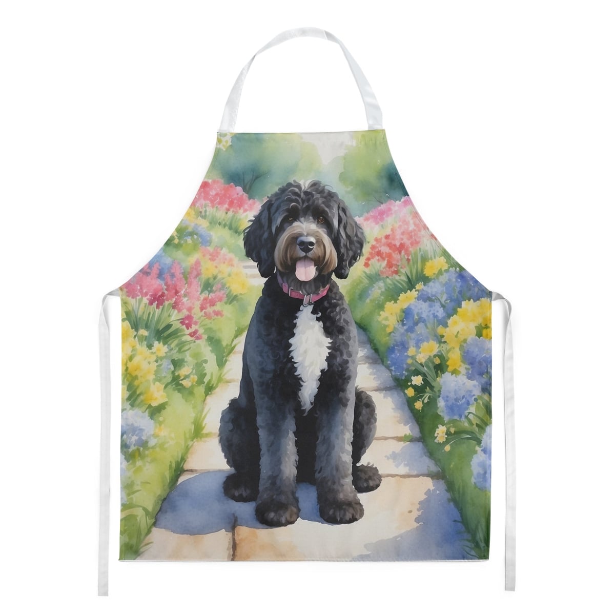 Picture of Carolines Treasures DAC6698APRON 30 x 27 in. Portuguese Water Dog Spring Path Apron