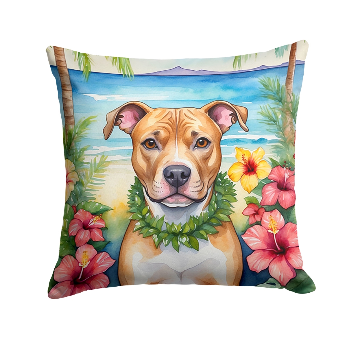 DAC6490PW1818 18 x 18 in. Pit Bull Terrier Luau Throw Pillow