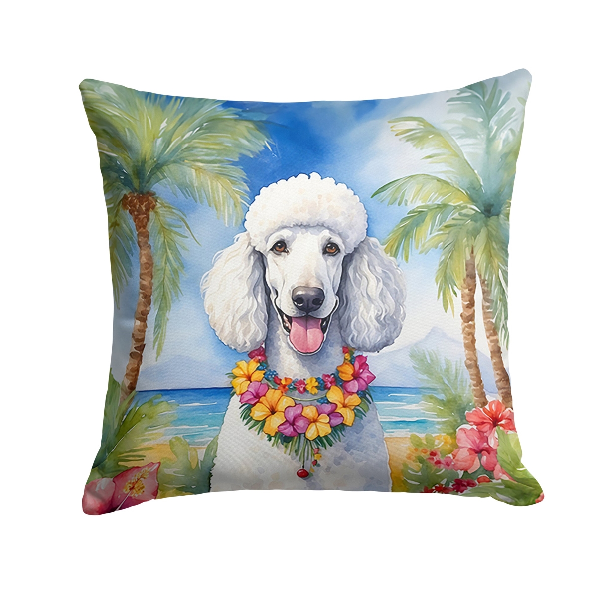 18 x 18 in. White Poodle Luau Throw Pillow
