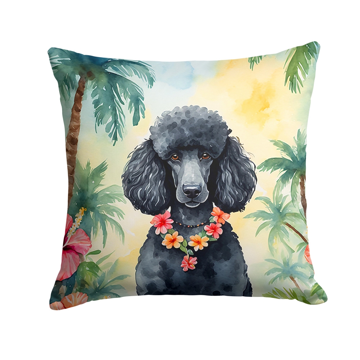 DAC6497PW1818 18 x 18 in. Black Poodle Luau Throw Pillow
