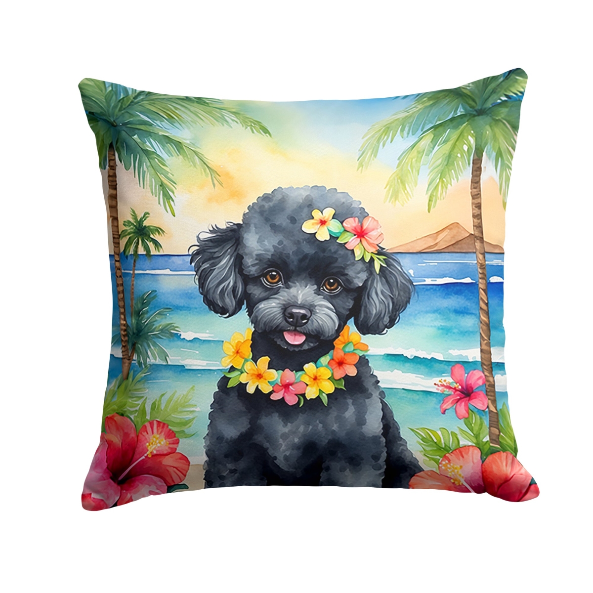 DAC6498PW1818 18 x 18 in. Black Poodle Luau Throw Pillow