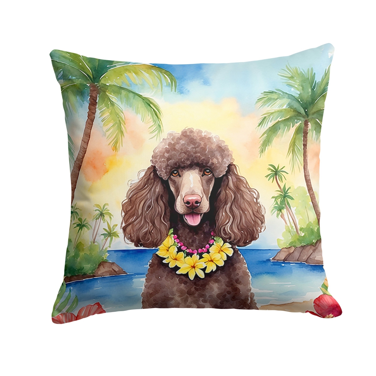 DAC6499PW1818 18 x 18 in. Chocolate Poodle Luau Throw Pillow
