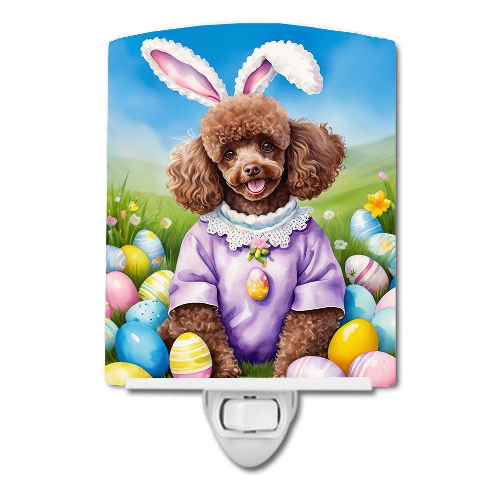 6 x 4 in. Chocolate Poodle Easter Egg Hunt Ceramic Night Light